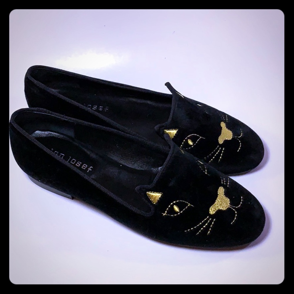 Jon Josef Kittie Gold Thread Velvet Loafers